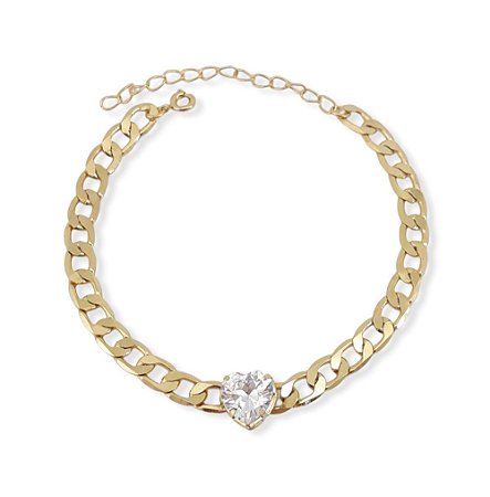 PULSEIRA ELOS ADULTO FOLHEADO A OURO COM CORAÇÃO EM ZIRCÔNIA