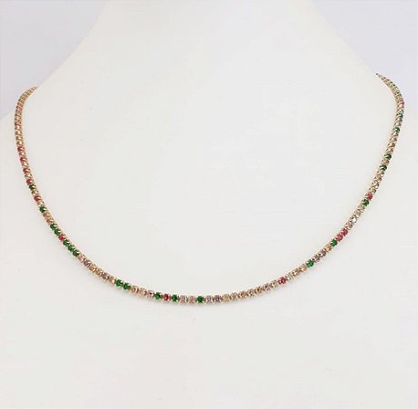 CHOKER FOLHEADO A OURO RIVIERA COLORIDO EM ZIRCÔNIA