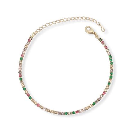 PULSEIRA ADULTO FOLHEADO A OURO RIVIERA COLORIDA EM ZIRCÔNIA