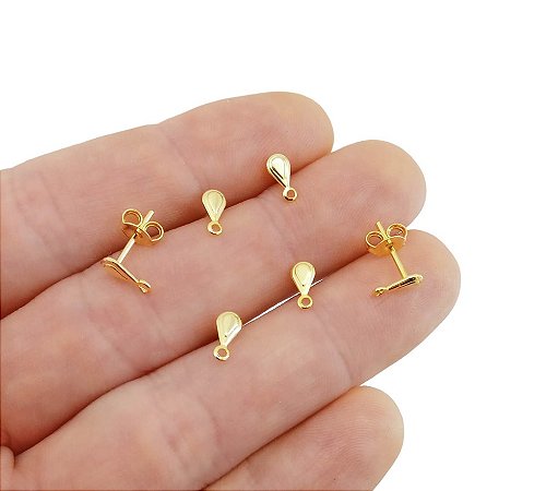 BASE MINI GOTA PARA MONTAGEM DE BRINCOS FOLHEADA A OURO - 15 PARES
