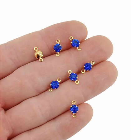 ENTREMEIO 5mm DUAS SAÍDAS FOLHEADO A OURO COM STRASS SAPPHIRE - 40 UNIDADES