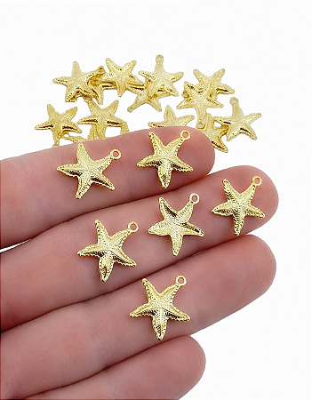 PINGENTE ESTRELA DO MAR FOLHEADO A OURO PARA BIJUTERIAS E ARTESANATOS - 10 UNIDADES