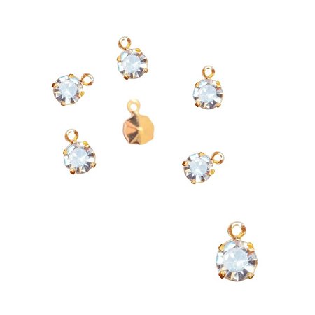 PINGENTE 5mm FOLHEADO A OURO COM PEDRINHA CRISTAL PARA BIJUTERIAS E ARTESANATOS - 40 UNIDADES
