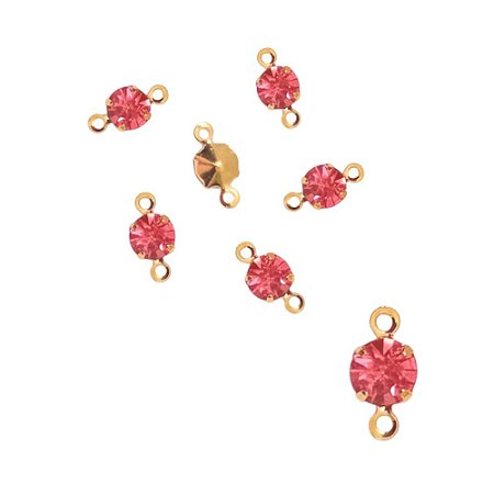 ENTREMEIO 5mm DUAS SAÍDAS FOLHEADO A OURO COM STRASS ROSE - 40 UNIDADES