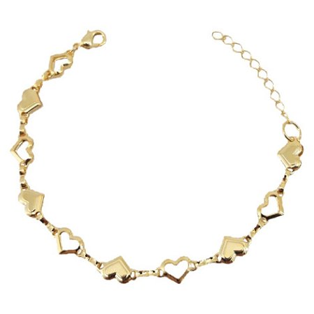 PULSEIRA ADULTO FOLHEADO A OURO EM CORAÇÕES