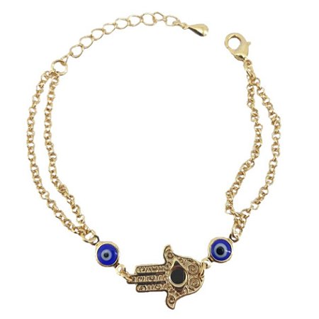 PULSEIRA ADULTO FOLHEADO A OURO COM OLHO GREGO