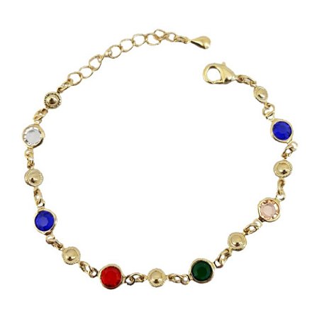 PULSEIRA ADULTO FOLHEADO A OURO COM PEDRINHAS