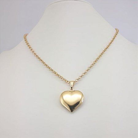 COLAR FOLHEADO A OURO COM PINGENTE DE CORAÇÃO LISO