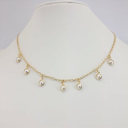 CHOKER FOLHEADO A OURO COM PÉROLAS