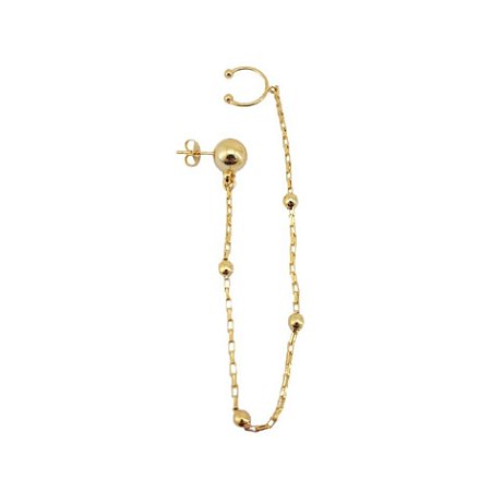 BRINCO FOLHEADO A OURO COM PIERCING FAKE EM CORRENTINHA COM BOLINHAS (SOMENTE 1 UNIDADE E NÃO O PAR USADO EM 1 ORELHA)
