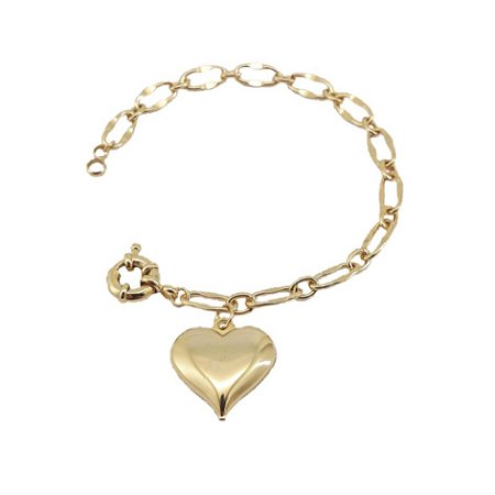 PULSEIRA ADULTO FOLHEADO A OURO COM PINGENTE CORAÇÃO