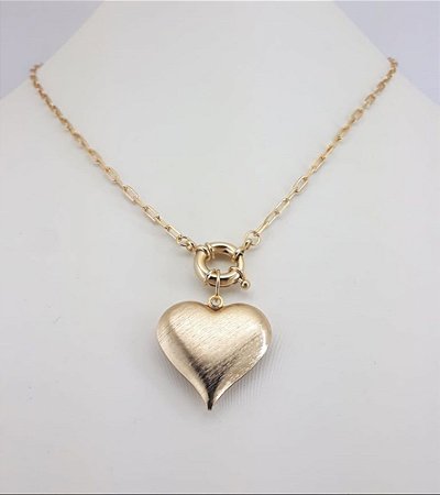 COLAR FOLHEADO A OURO COM PINGENTE CORAÇÃO ESCOVADO