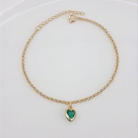 PULSEIRA ADULTO FOLHEADO A OURO COM PINGENTE CORAÇÃO EM ZIRCÔNIA