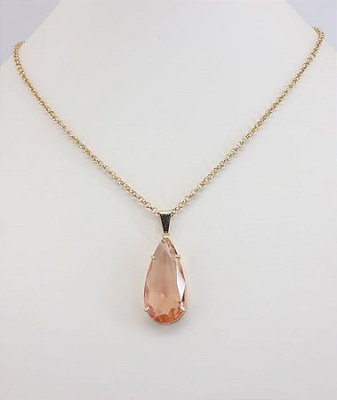 COLAR FOLHEADO A OURO COM PINGENTE PEDRA GOTA
