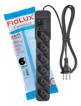Filtro de Linha Fiolux Protect 6 Tomadas 10A 1.0m Preto - FIOLUX