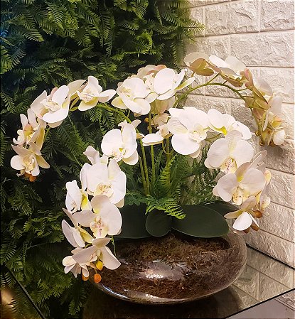Arranjo de orquidea siliconada toque real branca em vaso de vidro G - Loja  Harmonia Decor - Decorações e Presentes