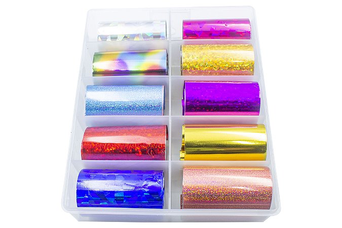 Nail Foil Unhas Colorido Decoração, Caixa com 10 Rolos Foil