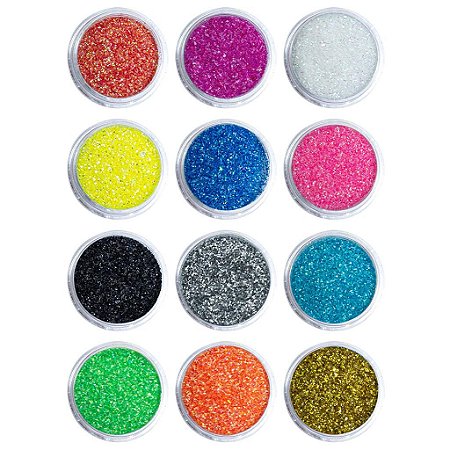 Kit 12 Glitters para Decoração de Unhas em Gel Multicolor