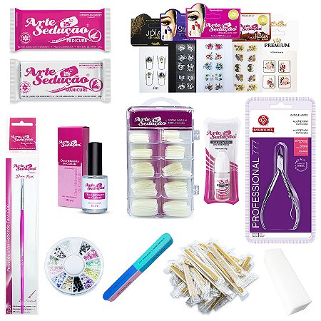 Kit Manicure Unha Postiça + Alicate Mundial 777 + Utensílios