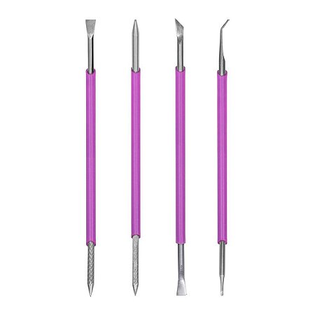 Kit 4 Instrumentos Espátula Desencravador Podologia Manicure Pedicure Unha inox Arte Sedução