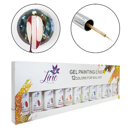 Kit Com 12 Esmaltes em Gel Para Unhas Com Pincel Fino 12 Cores 10ml