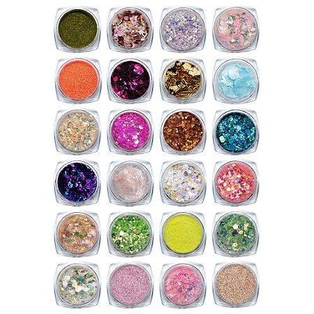 Kit 24 Enfeites para Decorações de Unhas Glitter Encapsulamento Multicolor
