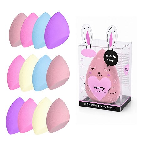 Kit 12 Esponjas Para Maquiagem Gota Chanfrada Base Corretivo Contorno Pó Blush Liquido