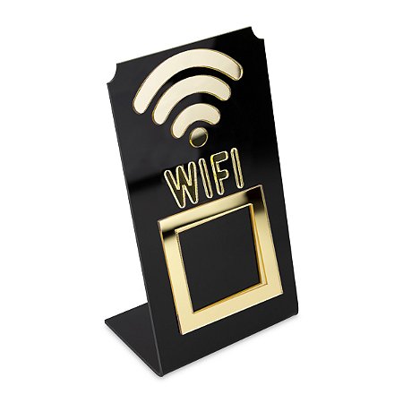 Placa Wifi QR Code Display Acrílico de Mesa Balcão Preto