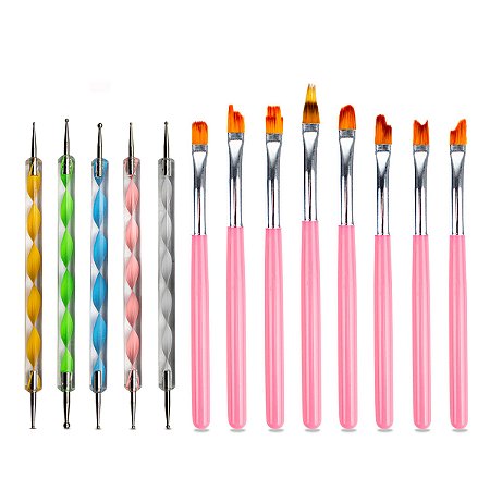 Kit 5 Boleadores Duas Pontas + 8 Pinceis Nail Art Flores
