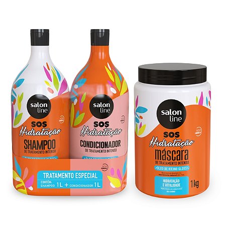 Kit Shampoo e Condicionador 1L + Máscara 1Kg Sos Hidratação