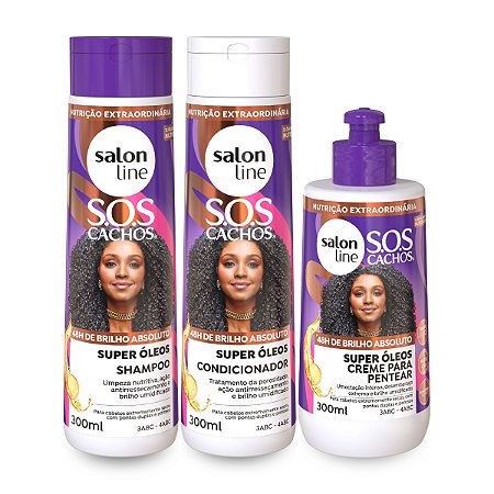 Kit Shampoo + Condicionador + Creme Sos Cachos Salon Line