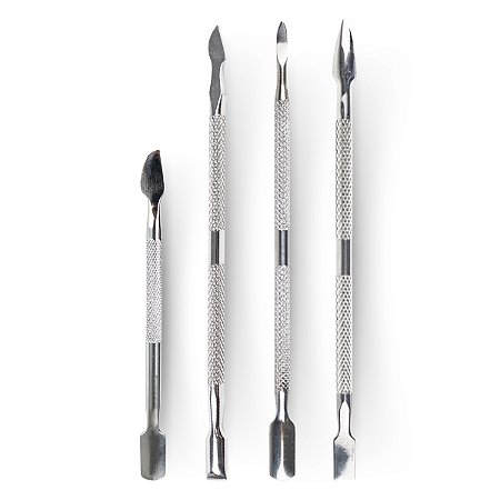 Kit 4 Espátulas Ponta Dupla Aço Inox Cutícula Podóloga Unhas
