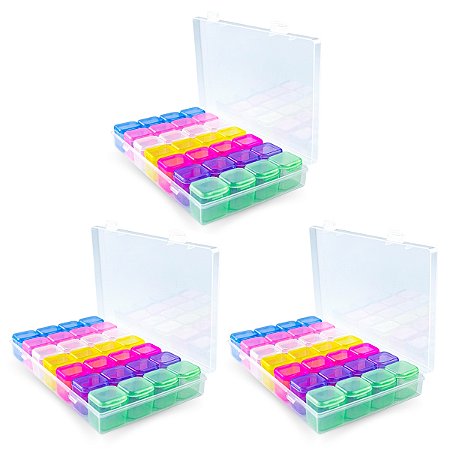 Kit 3 Caixa Organizadora Multicolor Miçanga Glitter 84 Potes