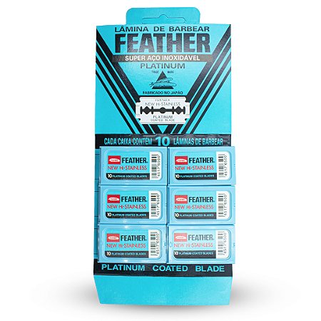 60 Lâminas Barbear Feather Platinum Super Aço Inoxidável Barbearia Platinum Original Descartável