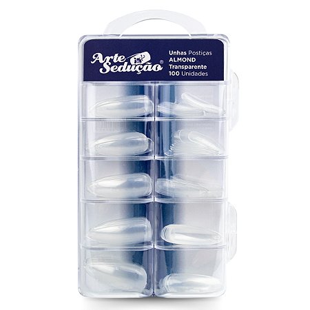 Unhas Postiças Formato Almond Transparente Fácil Aplicação Esmaltação Duradoura, 100 Und, Arte Sedução