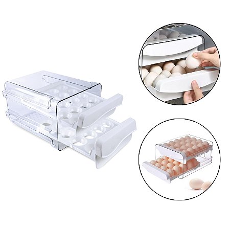 Porta 40 Ovos Suporte de Acrílico Transparente Organizador 2 Gavetas Removíveis Cozinha Geladeira
