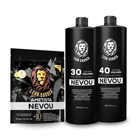Kit Leon Barber Água Oxigenada 30 e 40 Volumes 900ml + Pó Descolorante Ametista Nevou 300g