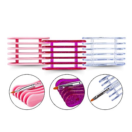 Kit 3 Suportes Para 5 Pincéis Formato Apoiador Manicure Make