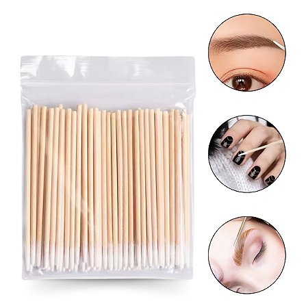 1000 Palitos Madeira Algodão Fino Descartável Manicure Limpeza Esmalte Design Sobrancelha Henna