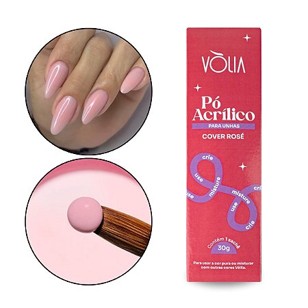Pó Acrílico Cover Rosé Alongamento Unhas Manicure Decoração Nail Art Design 30g Vòlia