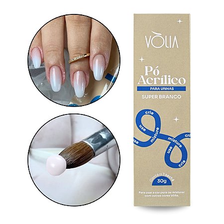 Pó Acrílico Super Branco Clássico Alongamento Unhas Manicure Decoração Francesinha Nail Art Design 30g Vòlia