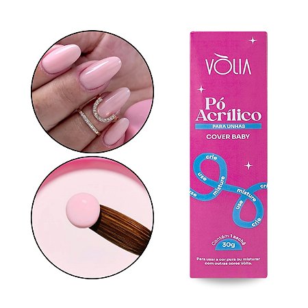 Pó Acrílico Cover Baby Unhas Alongamento Manicure Decoração Nail Art 30g Vòlia