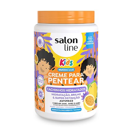 Creme Para Pentear Kids Cachos Definidos Hidratação Fixação Antifrizz Brilho com Filtro Solar Maracujá Salon Line 1Kg