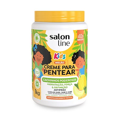Creme P/ Pentear Kids Cachos Poderosos Definidos Hidratação Definição Antifrizz com Filtro Solar Melão Salon Line 1kg