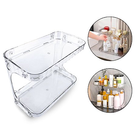 Organizador Suporte 2 Andares Acrílico Transparente Cosméticos Banheiro Bancada Desmontável