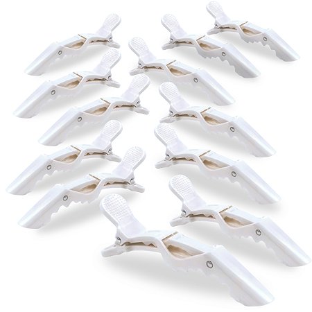 Kit 12 Presilhas Prendedor Cabelo Design Bico de Jacaré Crocodilo Penteados Salão Branco