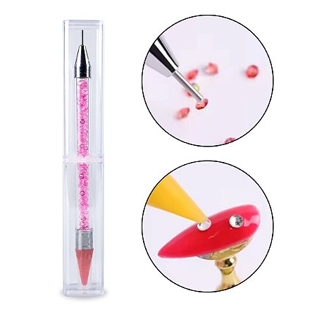 Pincel 2 Pontas Silicone e Redonda Pega Strass Confecção de Joias Glitter Unhas Decoração Nail Art