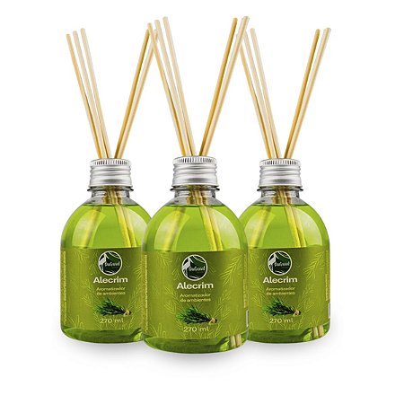 Kit 3 Aromatizador de Ambientes Alecrim Refrescante Varetas Fragrância Suave Frescor Bem-Estar 270ml, Pantanal Aromas
