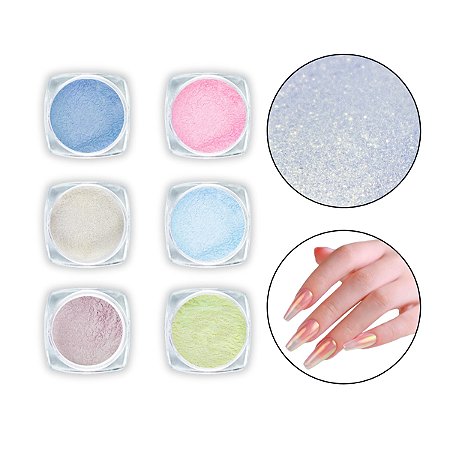 Kit 6 Pó Sereia Cintilante Asa de Borboleta Decoração de Unhas Efeito Espelhado Candy Color