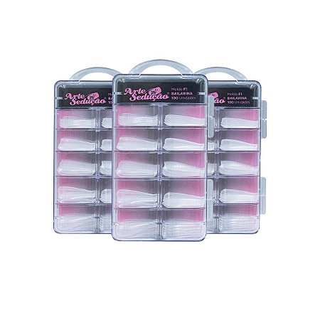 Kit 300 Molde F1 Bailarina Transparente Unhas de Gel Polygel Alongamento Nail Art Manicure Arte Sedução